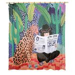 Spanker Space Cool Tropical Forest Watercolor Art Cartoon Leopard Girl Anime Aesthetic Waterproof Bath Fabric Shower Curtain with Hooks, Girls Bathroom Accessories Set Decor, 72"x72"