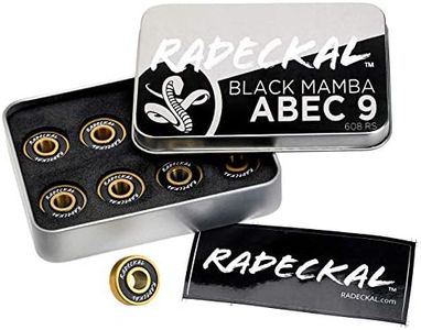 RADECKAL Black Mamba ABEC 9 Skateboard Bearings with Built in Spacers for Skateboards, Longboards, Cruisers, Pre-Lubricated, High Precision Rating, Long Lasting, 608 Rs (1 Set of 8)