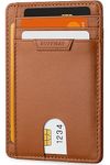 Buffway Slim Wallet for Men or Women Minimalist Small Leather Front Pocket Wallets with RFID Blocking and Gifts Box - Bassa Brown