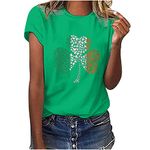 luoluoluo Women T Shirts Ladies ST. Patrick's Day Tops Green O-Neck T Shirt Ireland Irish Clover Shamrock Printed Blouse Short Sleeve Tunics Tops Henley T-Shirt Baggy T-Shirt Plus Size Summer Tops