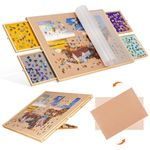 Becko US 1500 Pieces Tilting & Rotating Puzzle Board with 4 Colorful Drawers & Cover, 36"x25" & 2-in-1 Jigsaw Puzzle Table with Easel/Stand & Lazy Susan, Portable Tables with Storage for Adults