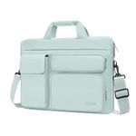 MOSISO Laptop Shoulder Bag Compatible with MacBook Air 15 inch M3 M2 2024 2023/Pro 16 M3 M2 M1 2024-2019,15-15.6 inch Notebook with 2 Raised&1 Flapover&1 Horizontal Pocket&Handle&Belt, Mint Green