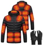 Warming Heated Jacket with Heating Gloves, USB Electric Heated Body Warmer, Heated Down Jackets for Men Women, Hooded Heated Coat with 3 Levels Heat Settings, Heat Coats for Motorcycle Skiing Hunting