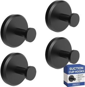 HOME SO Suction Cup Hooks for Shower & Bathroom Towel Holder 4-Pack – Suction Cups Hooks for Hanging Towels, Robes, & Coats - Tiles, Glass Door or Mirror – Shower Hooks & Towel Hooks Organizer - Black
