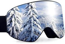 Dizokizo Ski Goggles Cylindrical Skiing Snowboard Lens Anti-fog 100% UV Protection Triple Breathable Foams Embossed Strap for Women Men REVO Silver