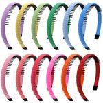 Duufin 12 Pieces Teeth Comb Headband Hair Hoop Hairband Colourful Satin Covered Headbands Non-slip Hair Accessories for Women Girls, Candy Colours