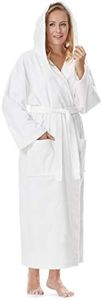 Arus Women's Bathrobe Calf or Extra Long 100% Cotton Terry Towelling (380 g/m²) Oeko-Tex® Certified with Hood, White, Large-X-Large