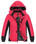 MoFiz Boy's Ski Jacket Windproof Waterproof Thicken Fleece Hooded Warm Winter Snow Snowboarding Coat for Kids DH-Red-Black 8-9 Years