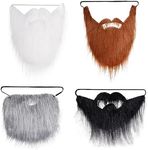 SUMERSHA 4Pcs Fake Beards Funny Fake Mustache Costume False Beards Halloween Party Supplies, Black, White, Brown, Grey, As show