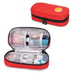 CURMIO Insulated Epipen Carrying Case, Portable Medicine Supplies Bag for 2 EpiPen, Auvi-Q, Syringes, Vials, Nasal Spray, Home and Travel, Red (Patented Design)