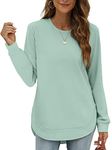 Jescakoo Sweatshirts for Women Long Sleeve Shirts Crewneck Pullover Loose Fit Tops Womens Clothing Trendy 2024 Fall Winter Bluegreen M