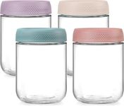 KITOME Glass jars with Airtight Lids, Overnight Oats Containers with Lids, Wide mouth Mason Salad jars, Glass Food Storage Leak Proof Containers for Snacks Yogurt Spices (Set of 4, Size 16oz)