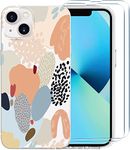 Case For iPhone 13 6.1 with 2x Tempered Glass Screen Protector , Clear Women Girls Floral Cute Phone Cover Pink Flower Design Slim Silicone Hard Cases Shockproof Protective For iPhone 13 Case 6.1"2021