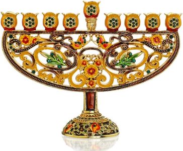 Enamel Hanukkah Menorah 9 Branch Gold Menorahs for Chanukah Jewish Decorations Candle Holder Shabbat