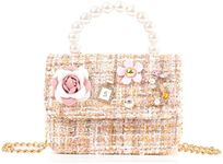 ZWI-player Little Girls Princess Purses Cute Crown Crossbody Bag Handbag with Pearl Handle for Kids Toddler, Beige, Fashion Purse