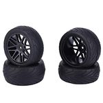 RC Car Tires, 4Pcs Universal Remote Control Tyre Widened Tire Design RC Car Wheels 85mm 1/10 RC Crawler Vehicle Tyres Accessory Modification Part Replacement (Black)