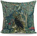 William Morris Forest Animals Raven On Acanthus Leaves Blue Green Floral William Morris Greenery for Decorative Throw Pillow Covers Cozy Soft Pillowcase Set of Aesthetic Cushion Cover for Home Decor