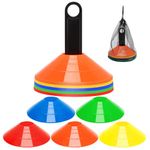 25 Pcs Pro Disc Cones - 5 Colors Agility Soccer Cones with Carry Bag and Holder for Training, Football, Kids, Sports, Field Cone Markers (5 Per Color)