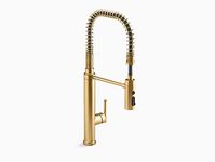 KOHLER K-24982-2MB Purist® Semi-Professional Pull-Down Kitchen Sink Faucet, Commercial Kitchen Sink Faucet with Sprayhead, Vibrant Brushed Moderne Brass