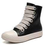 MOFEEDOUKA Womens High Top Sneakers Thick Shoe Laces PU Leather Comfort Platform Walking Shoes with Zipper, Black Pu, 8 UK