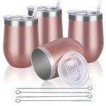 Reusable Coffee Cup, Double Walled -Insulated Travel Mug Vacuum Stainless Steel Wine Tumbler with Spill Proof Lid, Great for Hot & Cold Drinks - Coffee, Wine, 12oz/340ml (4 Piece Set, Rose Gold)