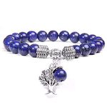 Young & Forever Gift D'vine Lotus Lion Tiger Charm Crystal Natural Stone Reiki Yoga Bracelet for Mens Women (Lapis Lazuli+Tree of Life)