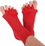 Pewsty Foot Alignment Socks Finger Toe Separator Easing Foot Pain, Improving Posture & Increasing Flexibility for Men & Women for office,Yoga | Foot Pain Relief (Red)