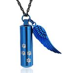 shajwo Cremation Jewelry Paw Print Urn Necklaces for Human Pet Ashes Cylinder Urn Pendant Keepsake Memorial Ash Locket Holder Necklace for Men Women (Blue)