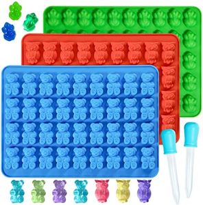 Webake Large Gummy Bear Molds, Silicone Owl Frog Gummy Mold with 2 Droppers, 1 Inch Big Gummy Bear BPA Free, 3 Animals Candy Molds Pinch Test Approved