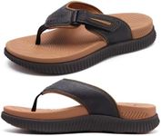 KuaiLu Mens Leather Flip Flops Men's Recovery Walking Sandals Orthotic Thick Athletic Cushion Sport Slides for Man Outdoor Summer Beach Water Sandles with Comfortable Plantar Fasciitis Arch Support