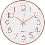 Rylan Wall Clock 12" Silent Quartz Decorative Latest Wall Clock Non-Ticking Classic Clock Battery Operated Round Easy to Read for Room/Home/Kitchen/Bedroom/Office/School- (Rose White)