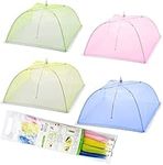 Mesh Screen Food Cover Tents - Set of 4 Umbrella Screens to Keep Bugs and Flies Away from Food at Picnics, BBQ & More - 4 Colors (Pink, Green, Blue, Yellow)