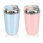 Puraville 2 Pack Insulated Tumblers with Lid, 14 oz Travel Coffee Mug Stainless Steel Vacuum Thermos Cup,Leak Proof Reusable Double Walled Coffee Tumbler for Iced and Hot Drinks,Pink and Light Blue