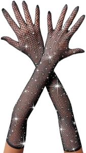 RSLOVE Women Lingerie Fishnet Gloves with Sparkle Rhinestone Mesh Long Gloves Black