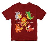 WALLABY KIDS Boys & Girls Cute Animals Playing Musical Instruments Music Time Theme 100% Cotton Unisex Kids T-Shirt (Maroon; 2-3 Years)