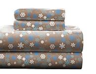 Pointehaven Heavy Weight Printed Flannel King Sheet Set, Snow Flakes, Tan