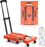 SOYO Folding Hand Truck, 500lbs Heavy Duty Dolly, Portable 6 Wheels Collapsible Luggage Cart with 2 Elastic Ropes for Moving, Travel, Shopping, House Office Use, Orange