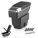 ACLONG Car Armrest Storage Box fit for Fiesta MK7 2011-2017, Central Console Storage Box with Cup Holder, PU Leather Double Layer Storage Armrest Box(Black)