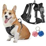 Belababy Dog Vest Harnesses, No Pull Dog Harness Medium Front Clip Dog Harness with Front Back Clips, Reflective Adjustable Soft Padded Dog Puppy Harness with Lovely Bells, Black