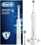 Oral-B Smart 4 Electric Toothbrushes For Adults, Mothers Day Gifts For Her / Him, App Connected Handle, 2 Cross Action Toothbrush Heads, 3 Modes with Teeth Whitening, 2 Pin UK Plug, 4000N, White