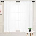 Sheer Curtains 63 Inch Length, Rod Pocket Sheer Voile Window Curtain Panels for Kitchen, Living Room, Bedroom, White Sheer Curtains Filters Light and Airy Breathable, Set of 2, White, 52" W x 63" L