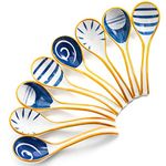 Nicunom 8 Pack Ceramic Soup Spoons, 4 Style Japanese Soup Spoon Set Asian Soup Spoon Long Handle Soup Spoon for Noodles Ramen Cereal Pho Wonton Dumpling Miso Gravy