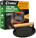 Evelots Cast Iron Bacon Press/Burger Smasher/Grilled Cheese-Heavy Duty-Frying Pan/BBQ Grill/Griddle-Wood Handle, 7 Inches Round