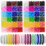 JOISHOP 960pcs Round Glass Beads for Bracelet Making Kit, 24 Colors 8mm Imitative Jade Beads Crystal Gemstone Beads for Jewellery Making Bracelet Necklace Phone Lanyard DIY Crafts