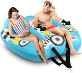 Watersports Inflatable Towable Booster Tube - Two Person Water Boating Float Tow Raft, Inflatable Pull Boats/Tubes/Towables w/ Dual Seats, PVC Bladder, Foam Pad, Nylon Handles - SereneLife SLTOWBL10