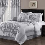 Chezmoi Collection 7-Piece Jacquard Floral Comforter Set (California King, Silver/Gray)