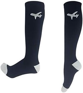 Votprof Travel Compression Socks for Women & Men, 20-30 mmHg, Graduated Compression for Flight Travel, Black-Grey, m