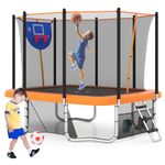 COSTWAY Outdoor Trampoline, 10FT x 8FT Rectangle Trampoline with Basketball Hoop, Soccer Goal, Storage Bag, Safety Enclosure Net and Ladder, Recreational Trampolines for Toddlers & Adults (Orange)