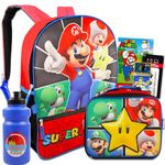 Super Mario backpack and lunch box set for kids - Pack of Mario backpack, Mario lunch bag, stickers, water bottle, more | Mario backpack for boys 4-6
