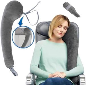 TRAVELREST All-in-One Neck & Body Pillow, Advanced Support Design, Travel Essential, Memory Foam Inserts, Washable Velour Cover, Inflatable, Airplane & Car Seat, Sleeping on Long Flights & Trips, Grey